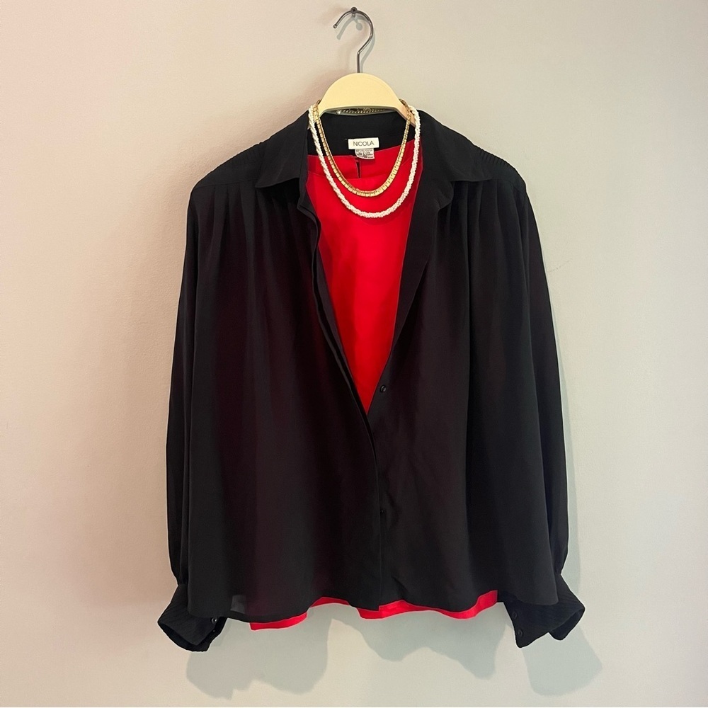 Red and blue shell shirts size small short sleeve shoulder pad top